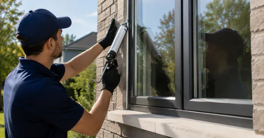 Aluminum window frame with double glazed insulated glass unit installed in a residential wall in Thamesford