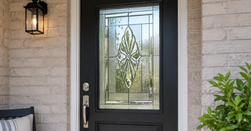 technician replacing a cracked decorative glass panel in Thamesford