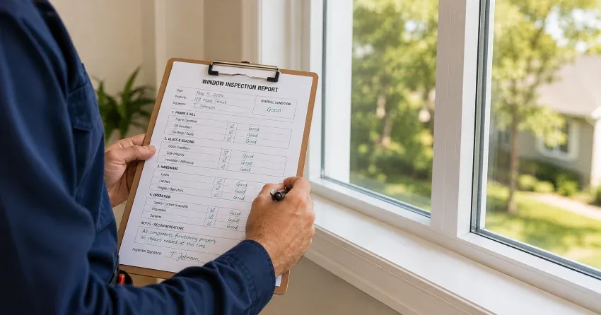 technician inspecting window seal and frame in Thamesford