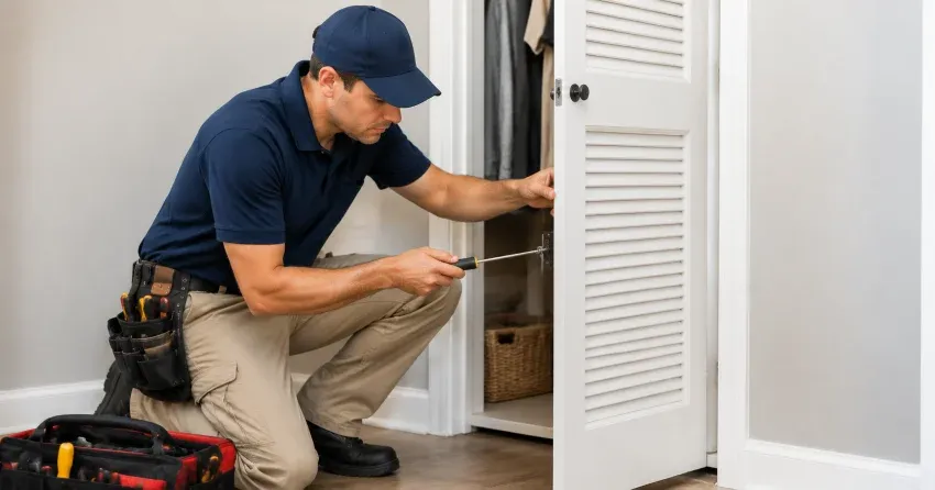 technician repairing doorbell button and wiring in Thamesford