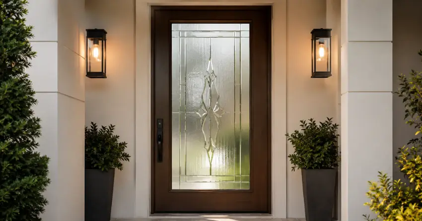 decorative frosted glass panel installed in a front door in Thamesford
