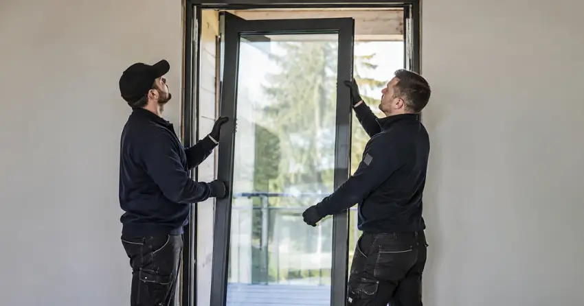 new glass panel being fitted into door frame in Thamesford