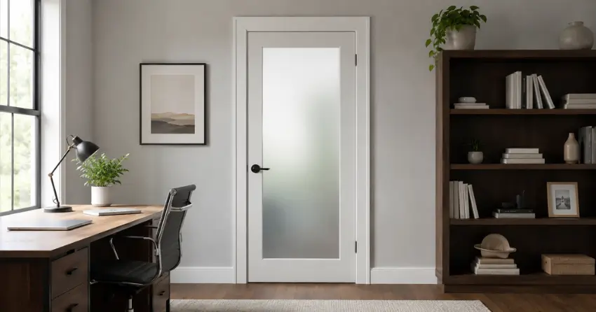frosted interior door installed in home office in Thamesford