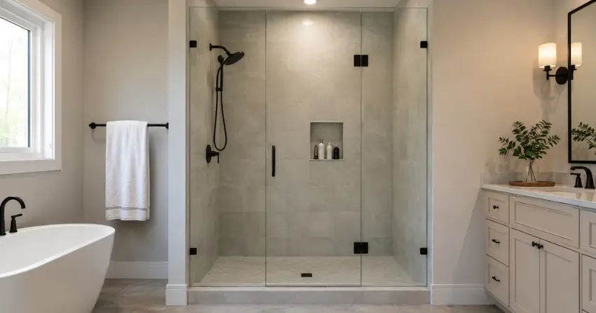 new frameless glass shower door installed in Thamesford